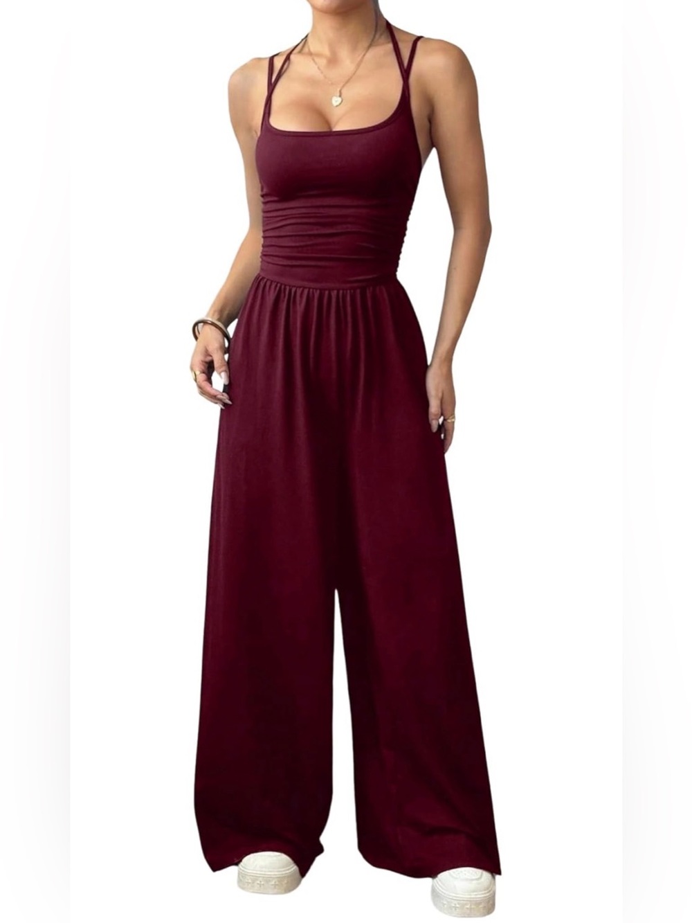 Women's NWOT Floerns Jumpsuit Spaghetti Strap Wide Leg Size Medium PTP 17-22”